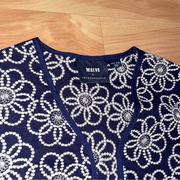 Maeve Anthropologie Navy Embroidery Floral Cropped Draped Shrug Jacket One Size - Picture 9 of 16